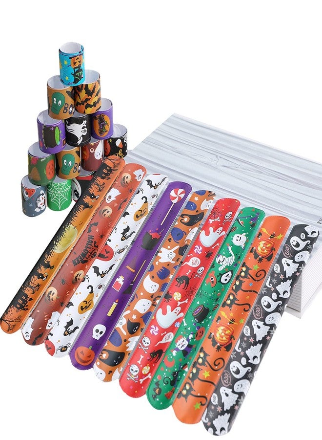WIQEDOHA 120 Pcs Friendship Bracelets Halloween Slap Bracelets Party Favors for Kids - 60 Different Design Bracelets Halloween Party Supplies and Decorations Snap Bracelets with Halloween Classies Pattern - Image 5